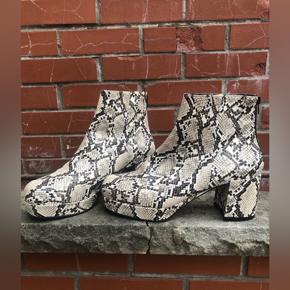 Faryl Robin for Anthropologie Snakeskin Patterned Platform Ankle Boots